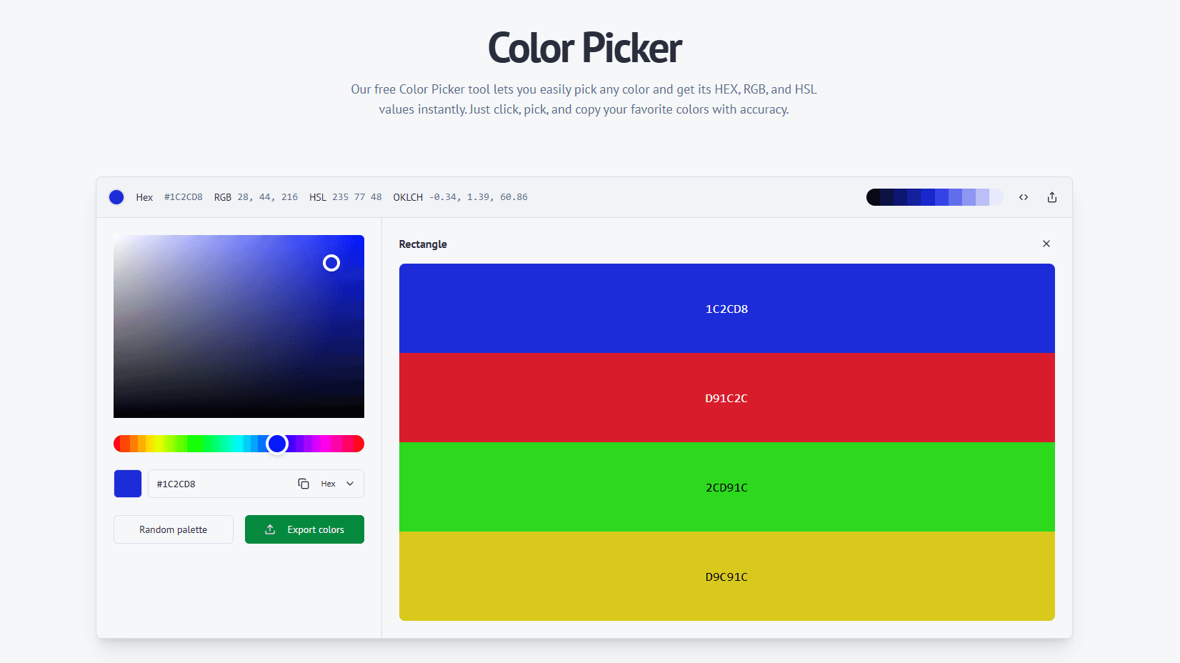A screenshot of the ImgToColor color picker user interface, showing a color wheel and palette.